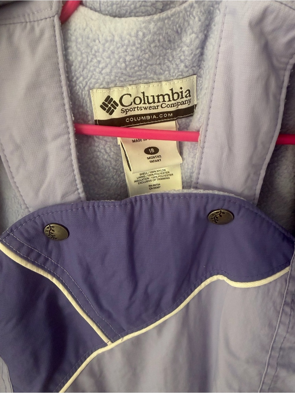 Columbia Toddler 18 M Lavender Purple Snow Suit WaterProof Jacket Adjustable Bib - Picture 5 of 11